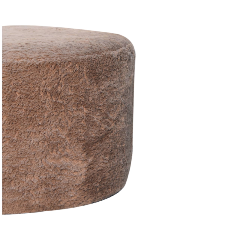 Artisan Furniture Solid Wood Faux Fur Round Footstool, Brown