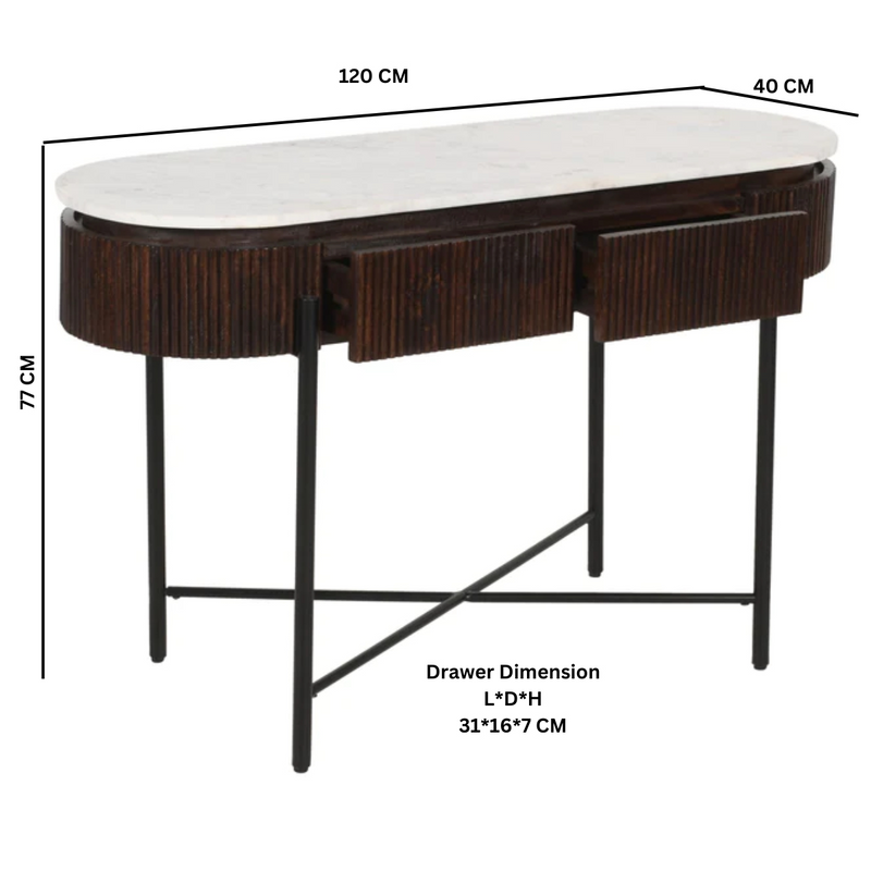 Opal Mango Wood Console Table With Marble Top And Metal Legs