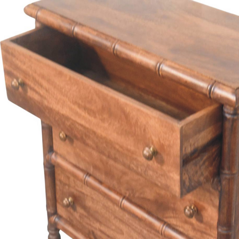 Artisan Furniture Solid Wood Bamboo Carved 3-Drawer Chest, Brown