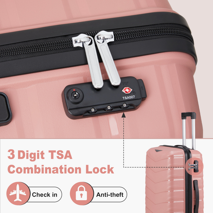 V-shaped stripes 3-in-1 PP trolley case 20in 24in 28in PP iron trolley fashionable colour - rose gold (grain pattern)