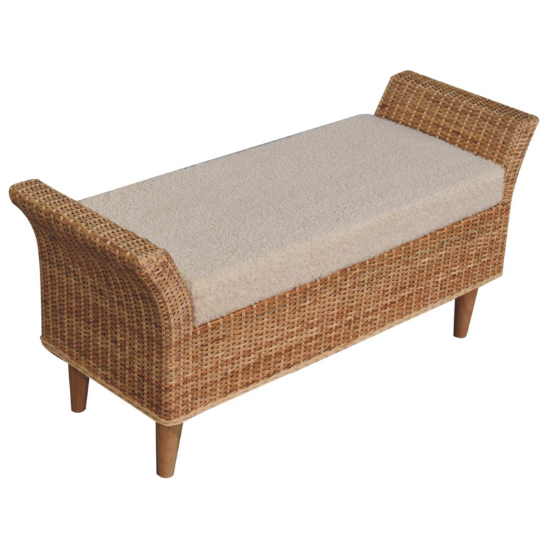 Artisan Furniture Solid Wood Upholstered Riviera Woven Bench, Cream & Beige