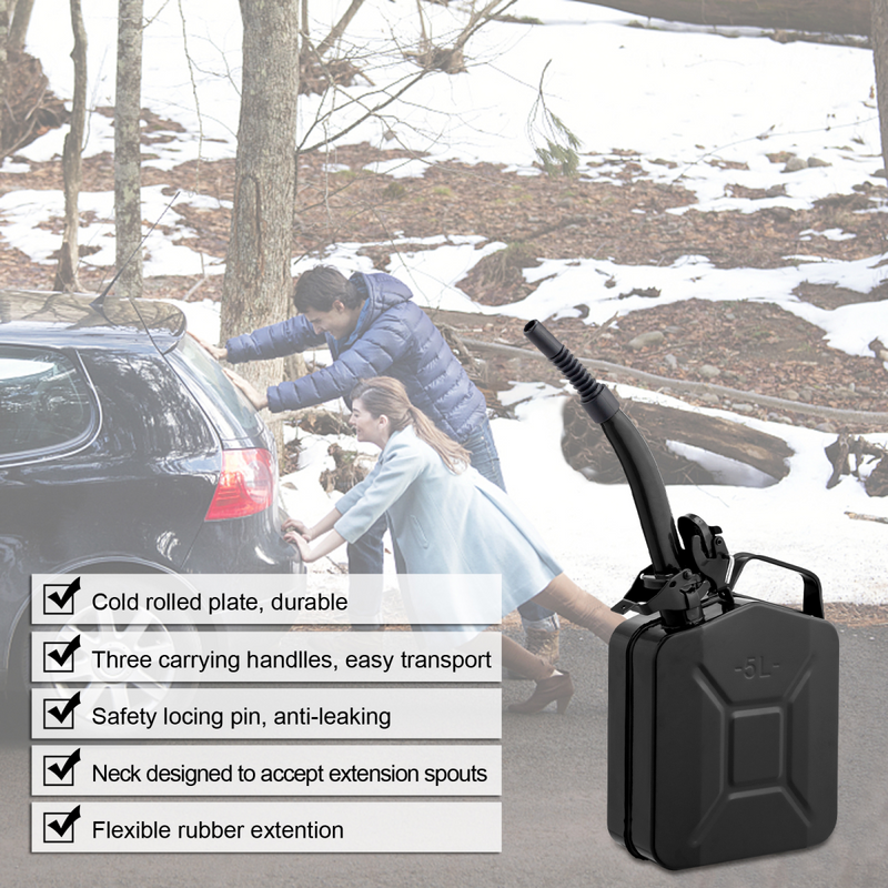 1PC 5L Black Iron Oil Can with 0.6mm Spout, Heavy-Duty Metal Lubricating Oil Dispenser