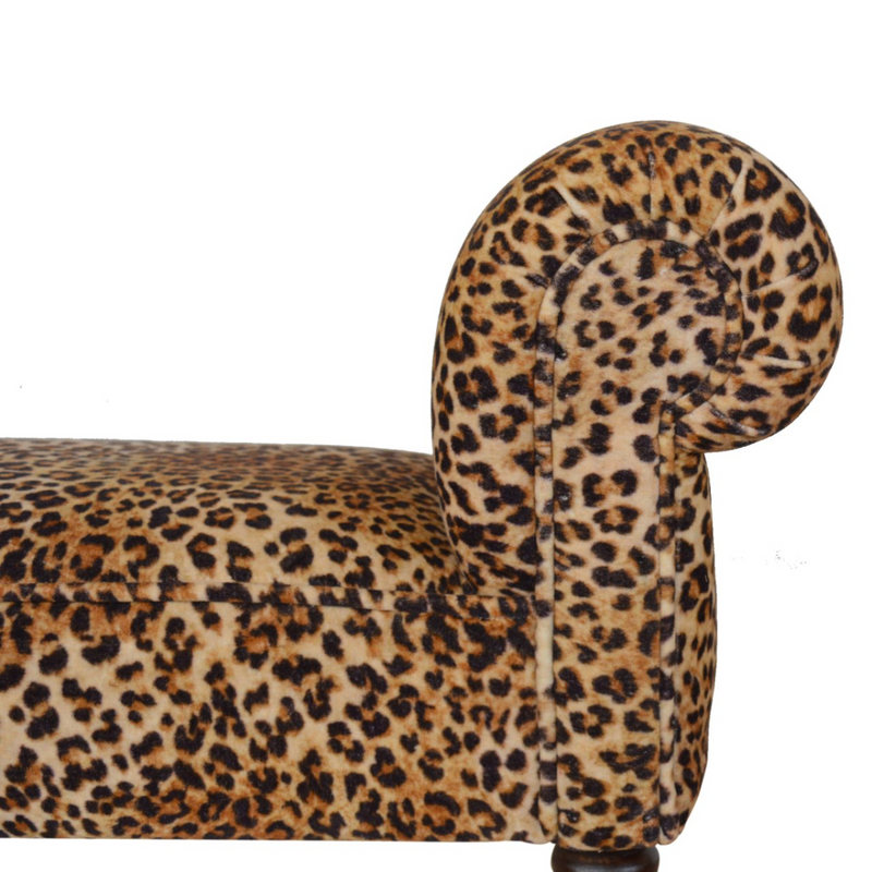 Artisan Furniture Solid Wood Leopard Print Velvet Bench