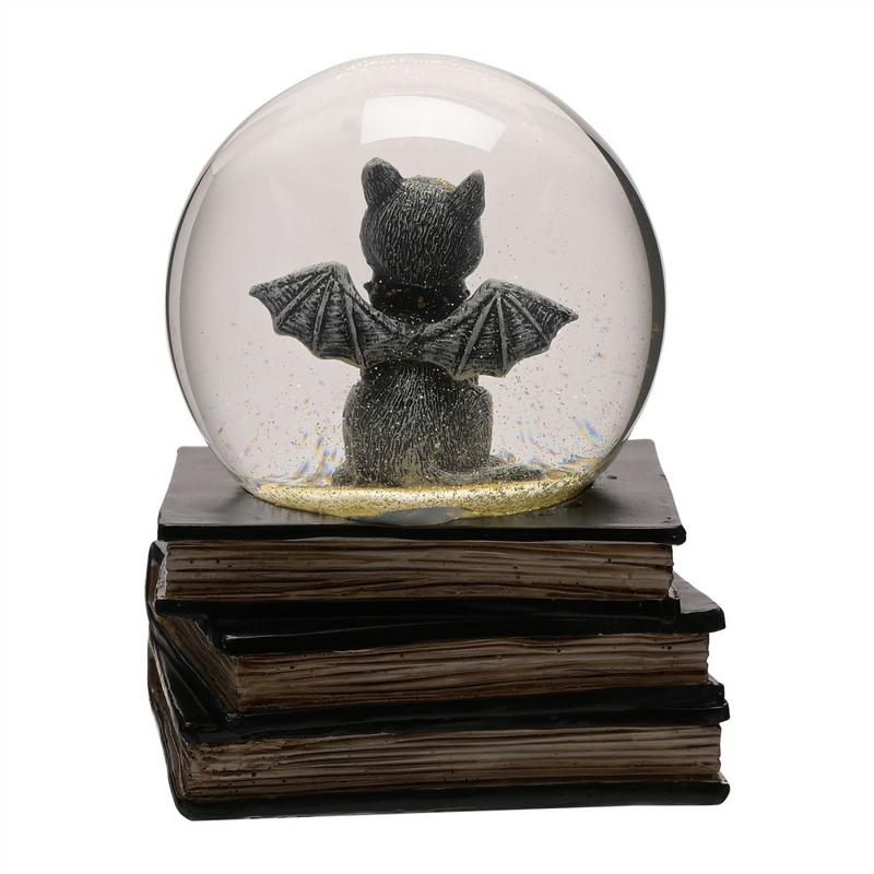Bat Cat Gold Glitter Snow Globe Desk Accessory