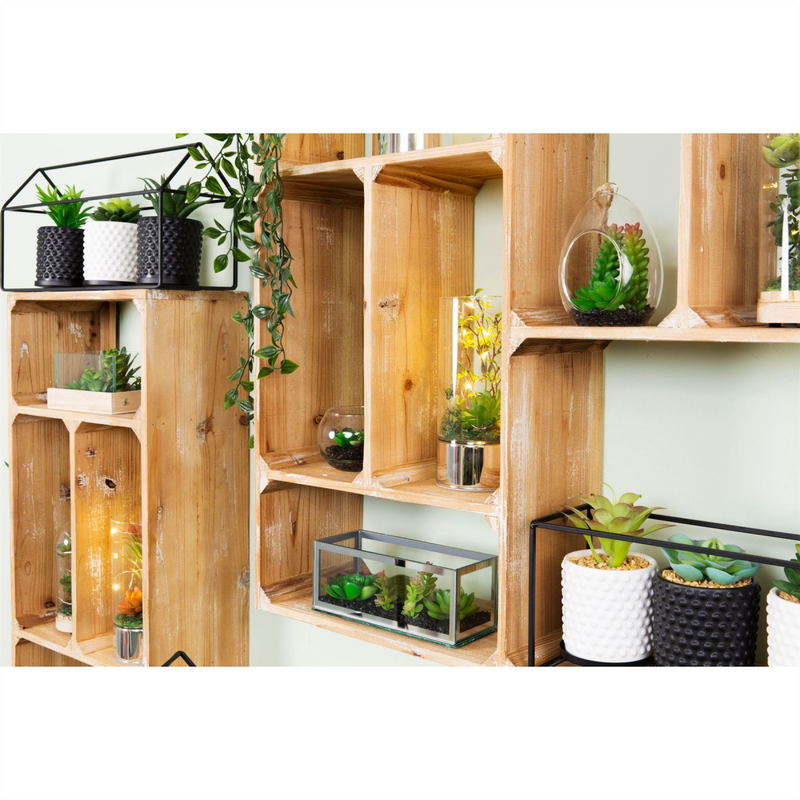 Glass Tube Terrarium w/ Artificial Succulents and LEDs 20cm