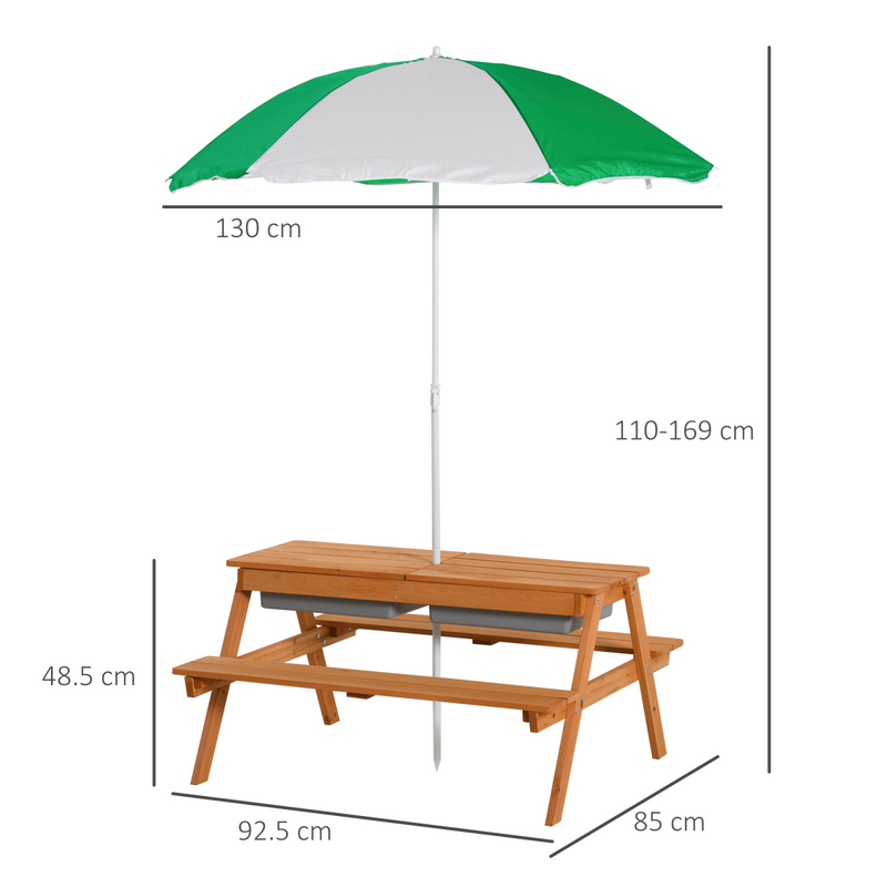 Outsunny Wooden Kids Picnic Table, Sand and Water Table with Benches, Brown