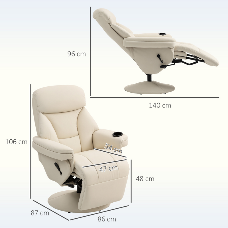 HOMCOM Manual Recliner Swivel Lounge Chair with Footrest, Cream White