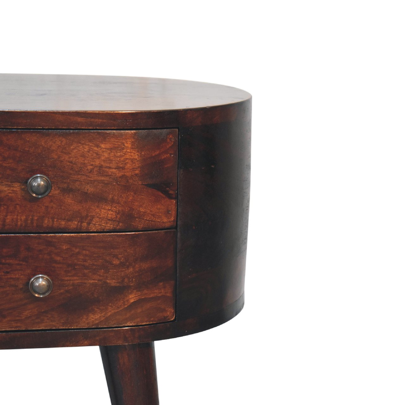 Artisan Furniture Solid Wood Light Walnut Rounded Bedside Table, 2 Drawers, Brown