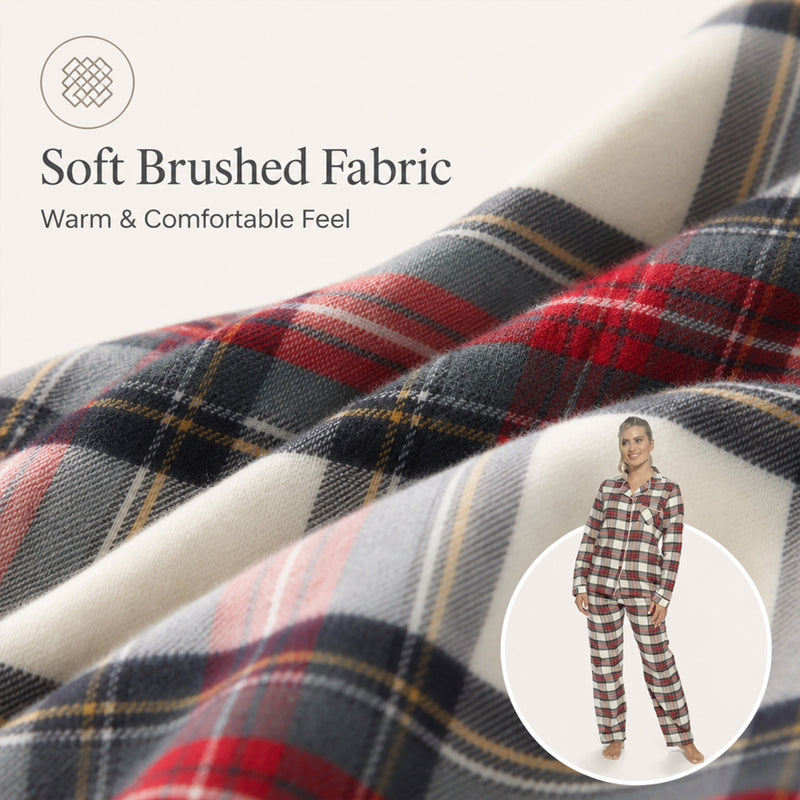 Women's Soft Brushed Cotton Flannelette Pajama Set with Elastic Waistband Cozy Check Pattern Sleepwear for All Seasons Small to XLarge by Daisy Dreamer