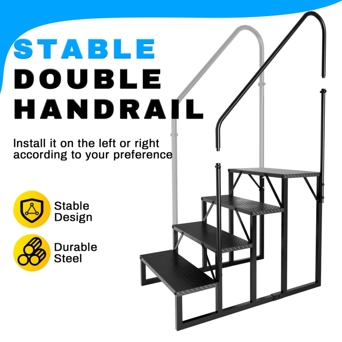 RV Step Stool, 4 Step Ladder, Hot Tub Steps with Handrail, Portable Pool Ladder, 660Lbs Heavy Duty Ladder Shelf Outdoor Mobile Home Stairs for Camper/Porch/SPA Pool/Pet Stairs