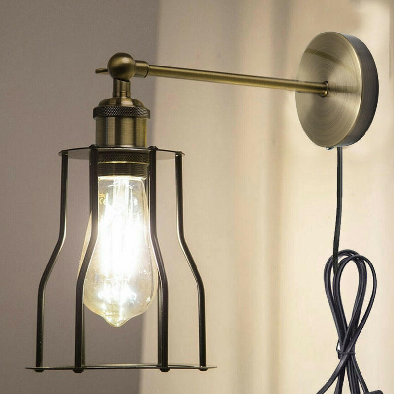 Black Industrial Plug-In Wall Sconce with Dimmer Adjustable Arm Lamp~2259