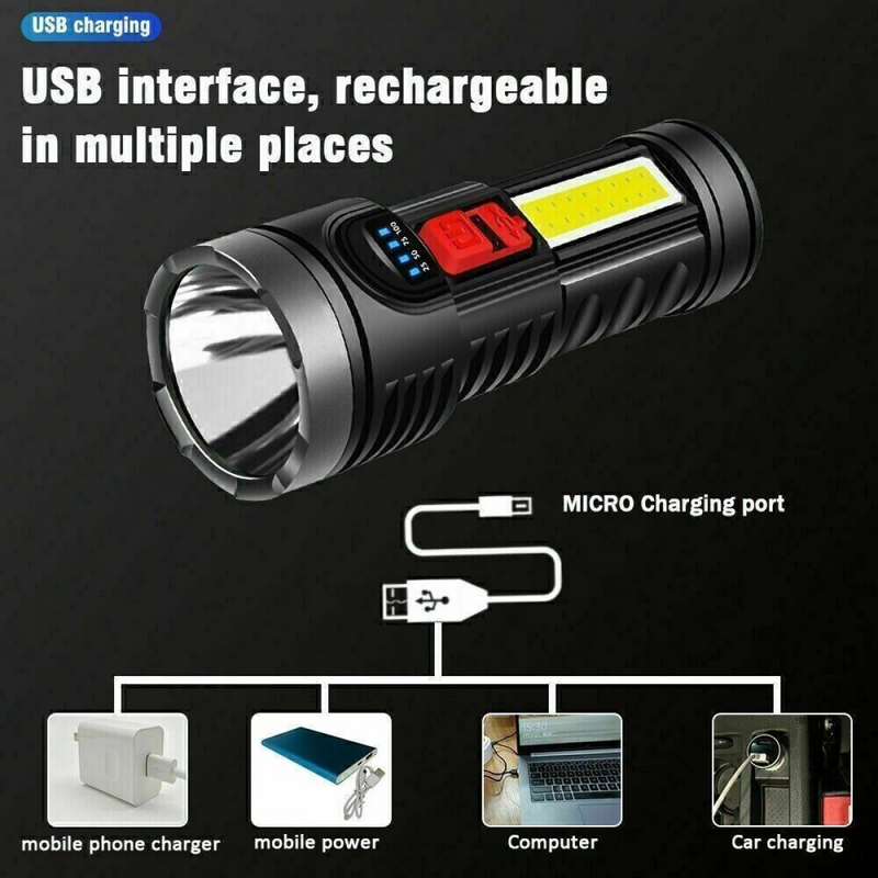 2pack USB Rechargeable LED Flashlight 4-Modes Camping Hiking Torch Work Light