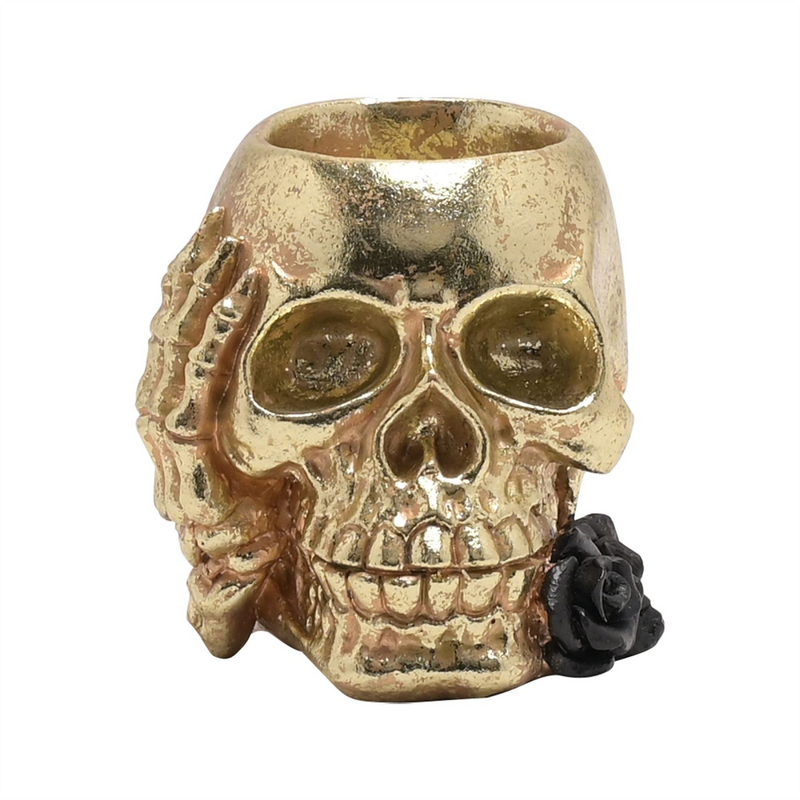 Gold Skull with Black Rose Tealight Holder