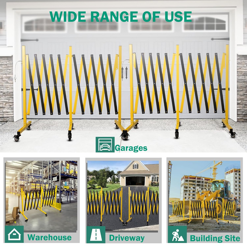 Metal Expandable Barricade, 11 Feet Retractable Fence Outdoor, Mobile Safety Barrier Gate, Easily Assembled Expanding Gate with Casters, Collapsible Accordion Barricade Gate Outdoor
