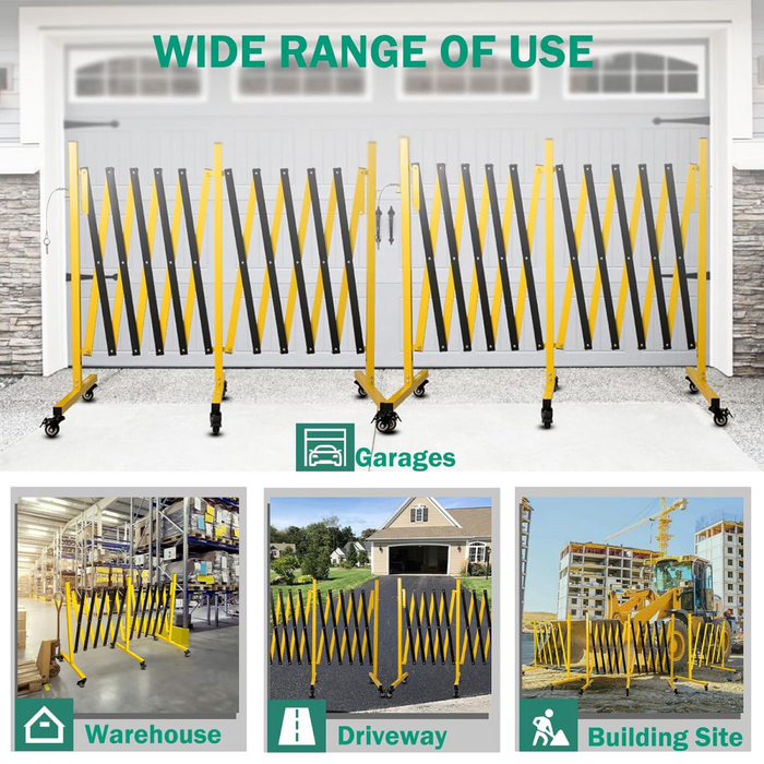 Metal Expandable Barricade, 11 Feet Retractable Fence Outdoor, Mobile Safety Barrier Gate, Easily Assembled Expanding Gate with Casters, Collapsible Accordion Barricade Gate Outdoor