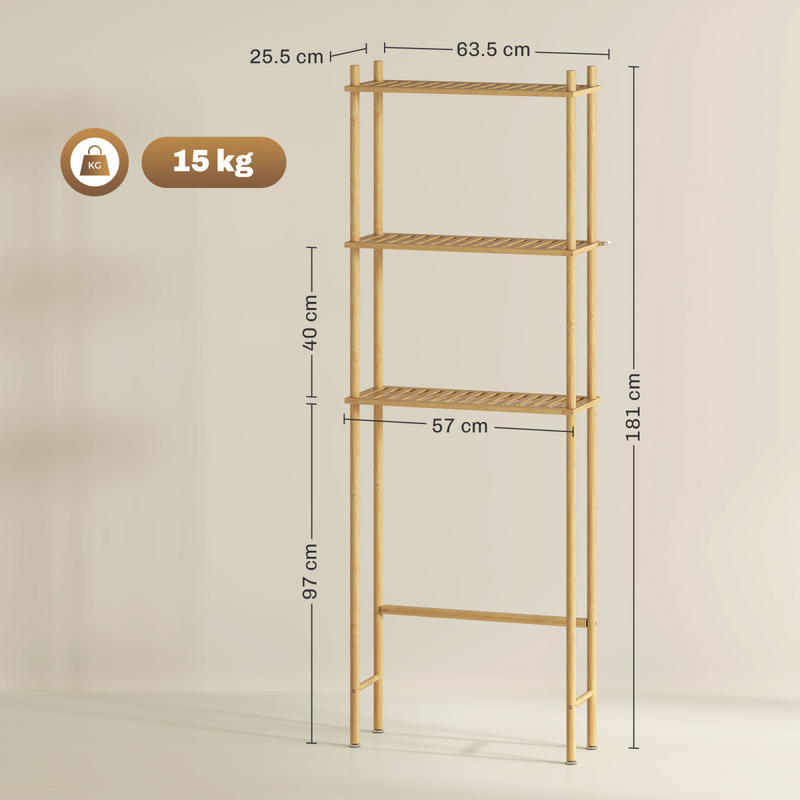HOMCOM Bamboo Over Toilet Storage Unit with 3 Slatted Shelves, Natural