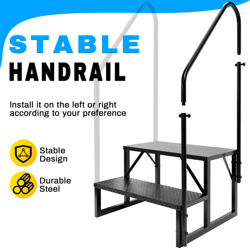RV Step Stool, 2 Step Ladder, Hot Tub Steps with 2 Handrails, Heavy Duty Ladder Shelf Bookcase, 5th Wheel RV Mobile Home Stairs for Camper/Porch/SPA Pool/Pet Stairs