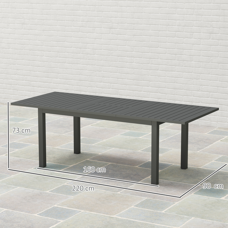 Outsunny Extending Garden Table with Slatted Top, 160/220 x 90 x 73 cm, Grey