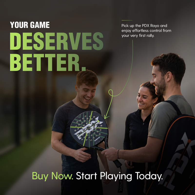 PDX Rayo Beginner Padel Racket | Complimentary Racket Carrier Bag | 30% Carbon 70% Fibreglass | 355g Round | Control