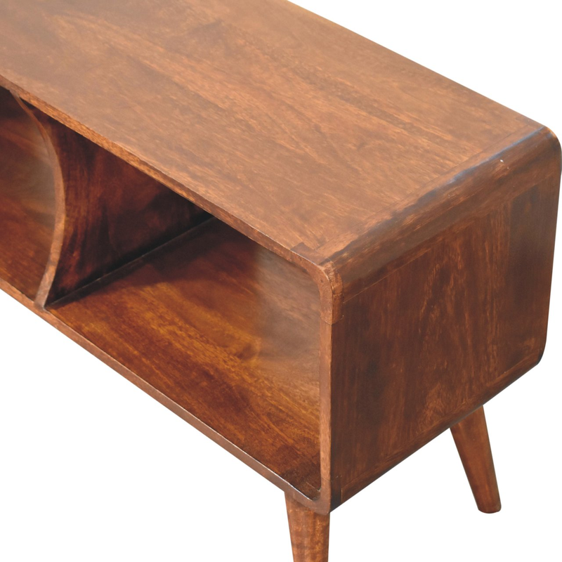 Artisan Furniture Solid Wood Curved Chestnut Double Slot Media Unit, 2 Open Slots, Brown