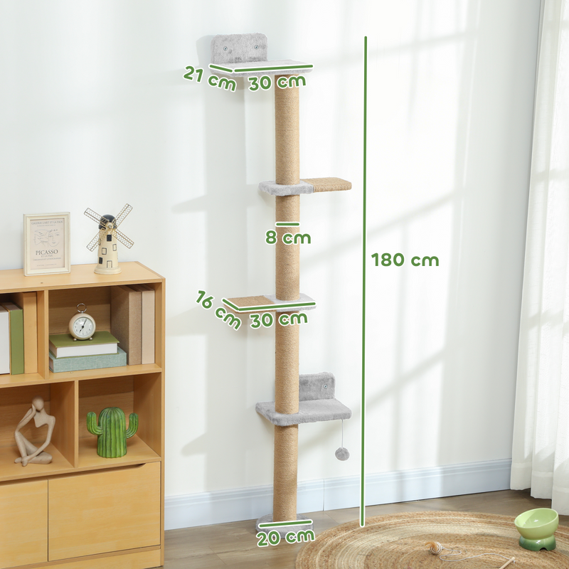 Wall Mounted Cat Shelves with 4 Climbing Platforms for Indoor, Light Grey