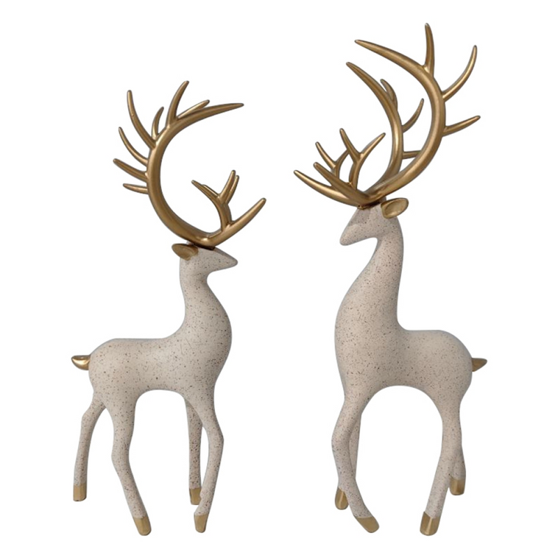 Deer Sculpture Decoration Animal Statue Reindeer Figurines Deer Statue Decor for Bedroom, Beige