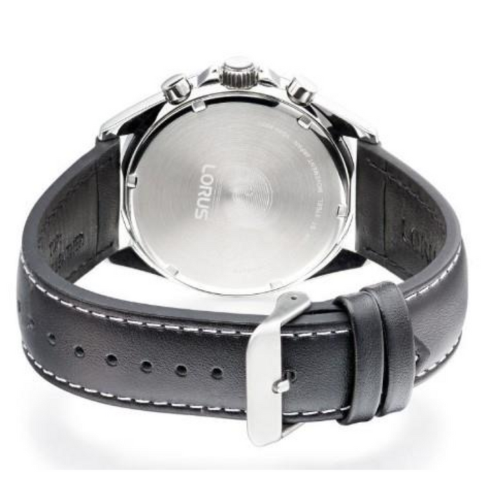 Lorus Mens Fashion Sports Chronograph Date Grey/Blue sunray Dial Black Leather strap Watch RT341KX9