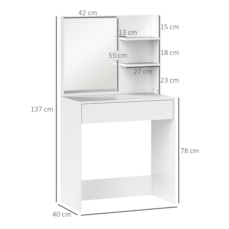 HOMCOM Dressing Table with Mirror and Storage, Modern Vanity Desk, White