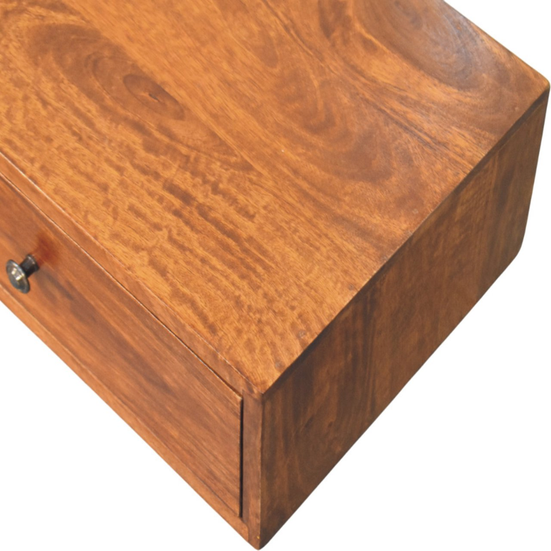 Artisan Furniture Solid Wood Lunar 2 Drawer Chestnut Wall Mounted Console, Dark Brown