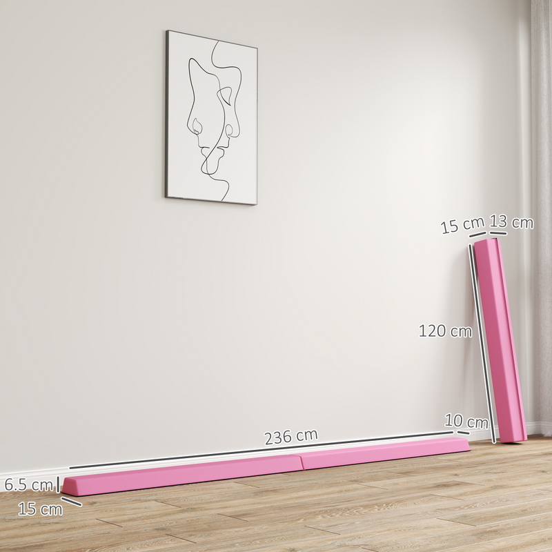 SPORTNOW 7.7FT Folding Gymnastics Balance Beam with Anti-Slip Base, Pink