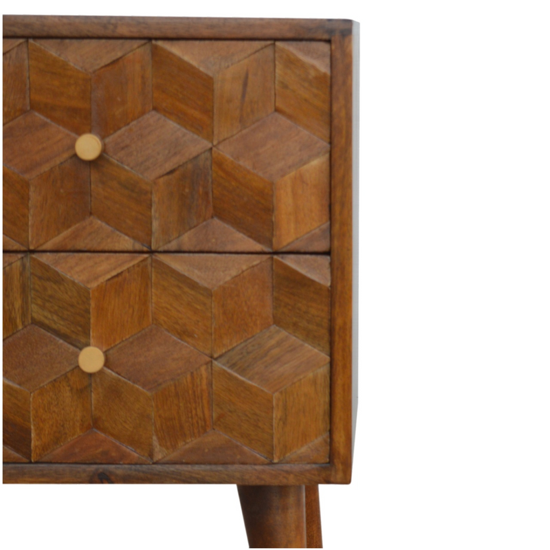 Artisan Furniture Solid Wood Chestnut Cube Carved Bedside