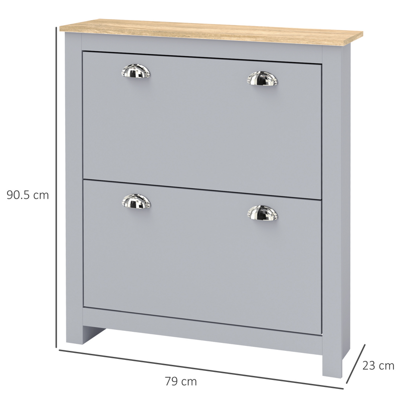 HOMCOM 2 Drawer Shoe Cabinet Narrow Shoe Cupboard with Flip Doors, Grey