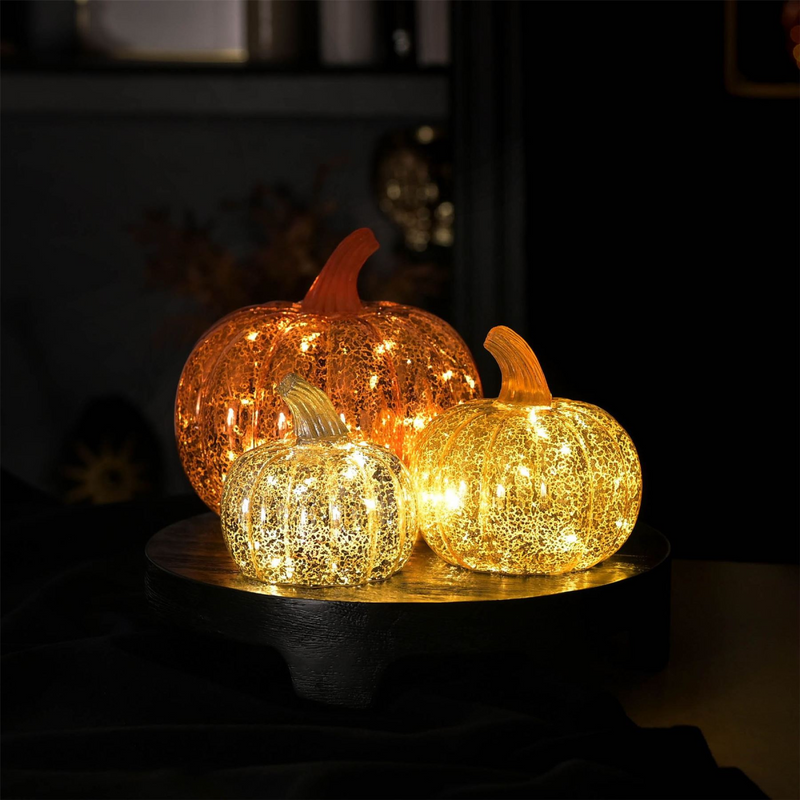Silver Pumpkin LED Lantern Small