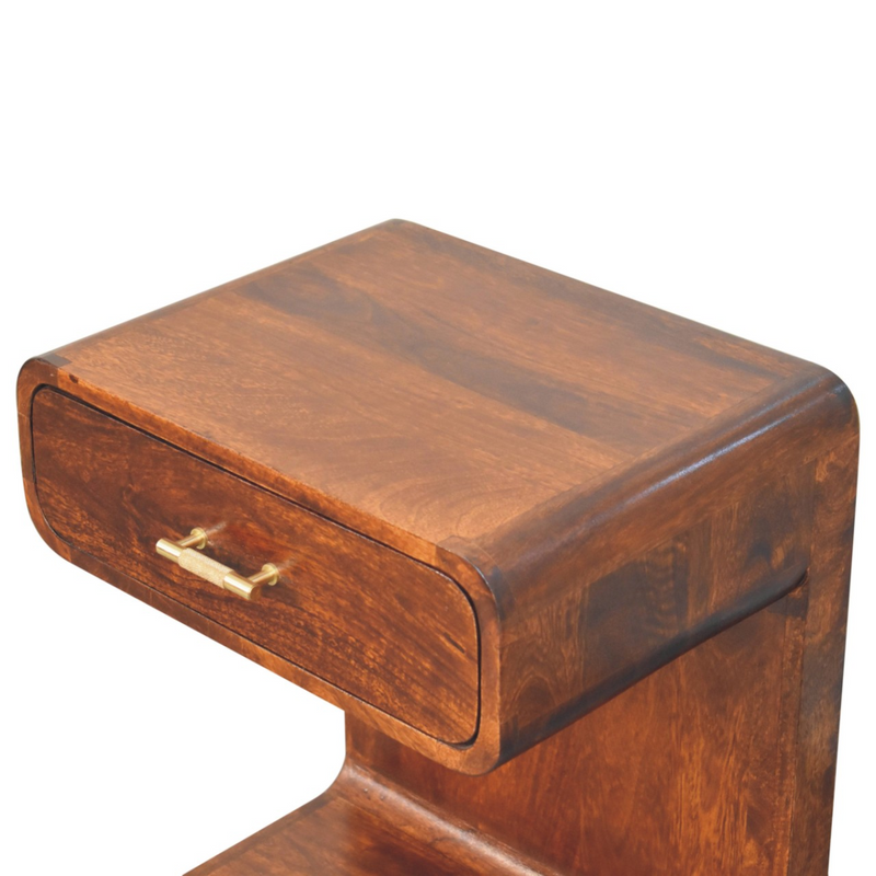 Artisan Furniture Solid Wood Chestnut T-Bar Rounded Bedside, 1 Drawer and Open Space, Dark Brown