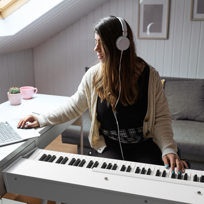 GDP-203 88 Key Standard Full Weighted Keyboard Digital Piano with Metal Stand, Power Adapter, Triple Pedals, Headphones for All Experience Levels White Colour
