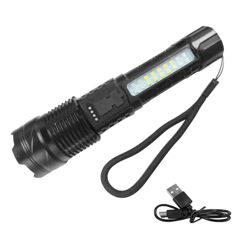 USB Rechargeable LED Flashlight Adjustable Focus Camping Hiking Outdoor Flashlight Work light