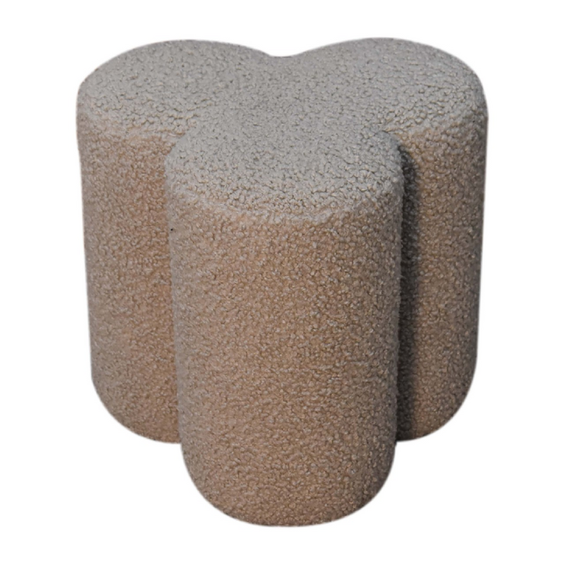 Artisan Furniture Solid Mango Wood Mud Boucle Clover Footstool