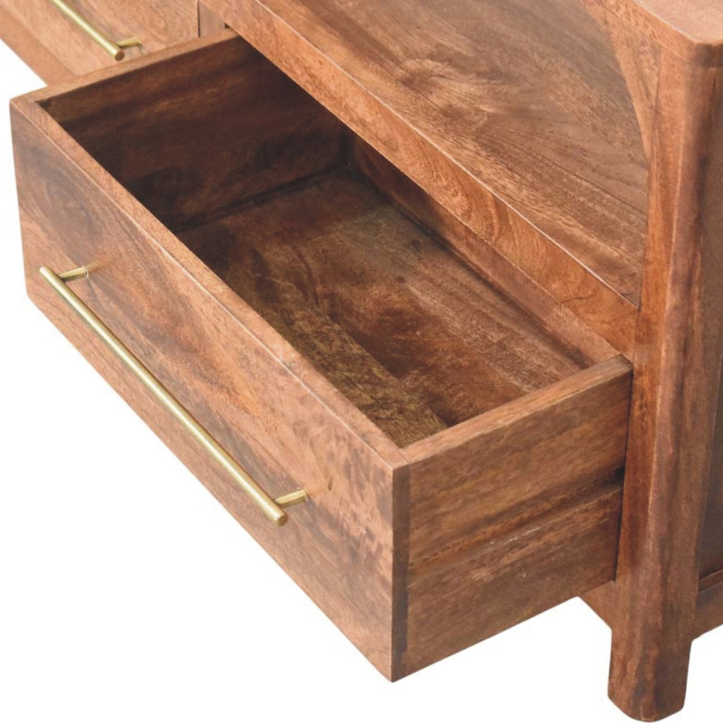 Artisan Furniture Solid Wood Arc-Line Media Console, 2 Drawers & 1 Open Slot, Brown