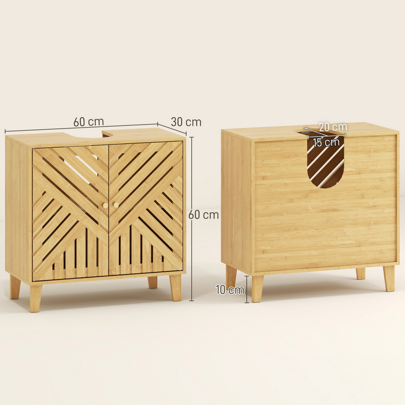 HOMCOM Bamboo Bathroom Under Sink Cabinet with Adjustable Shelf, Natural