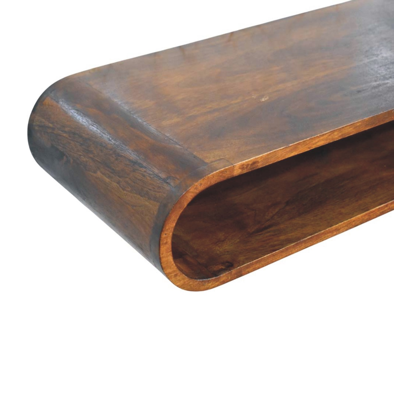 Artisan Furniture Solid Wood Arc Wall-Mounted Media Console, 1 Shelf, Brown