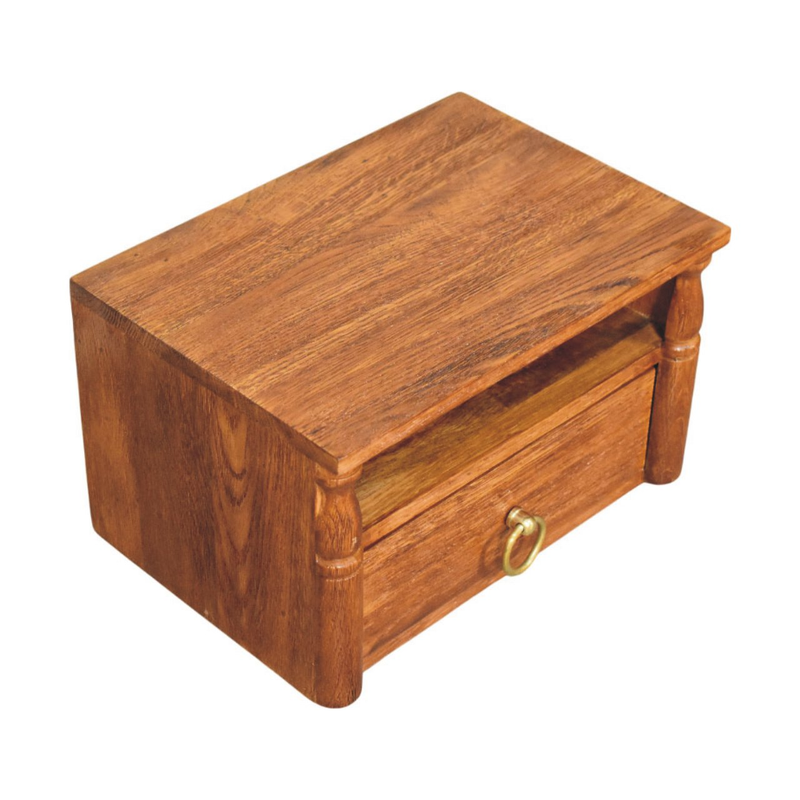 Artisan Furniture Solid Wood Turned Pillar Wall Nightstand, 1 Drawer & 1 Shelf, Brown