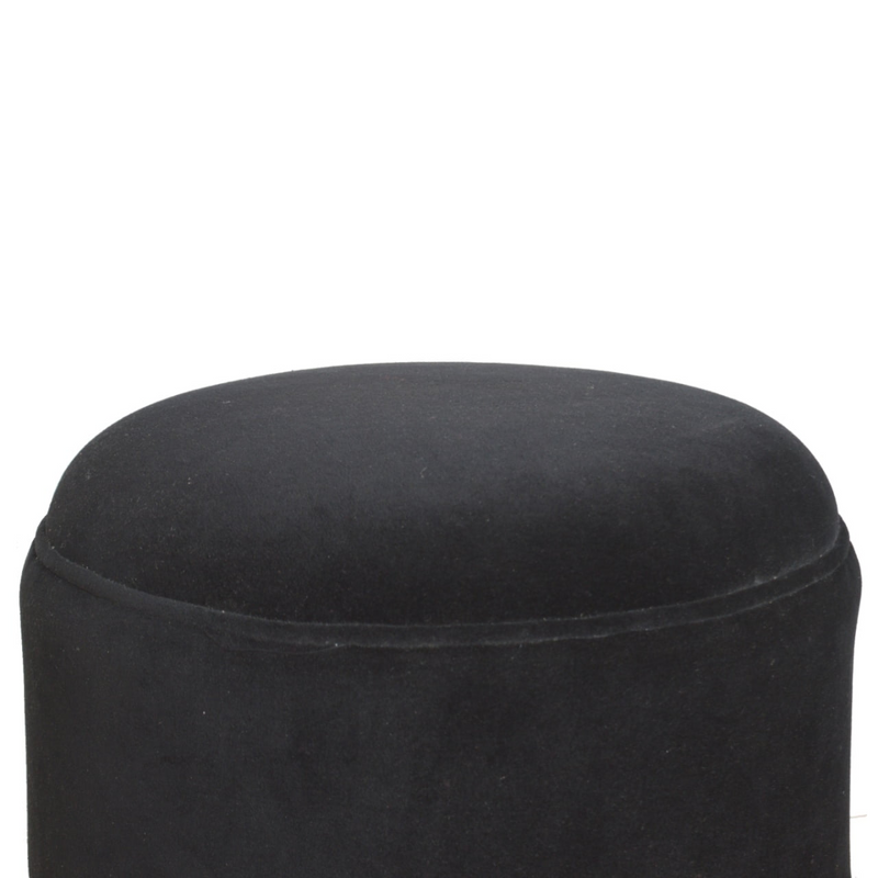 Artisan Furniture Solid Mango Wood Black Velvet Nordic Style Footstool