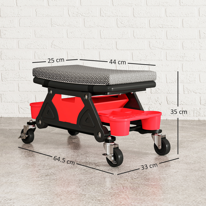 HOMCOM Rolling Mechanic Stool, 135kg Capacity Workshop Stool, Black