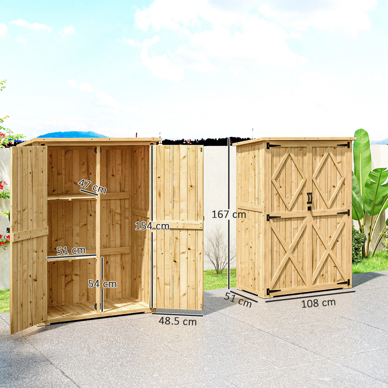 Outsunny Wooden Tool Storage Cabinet with Double Doors, Natural