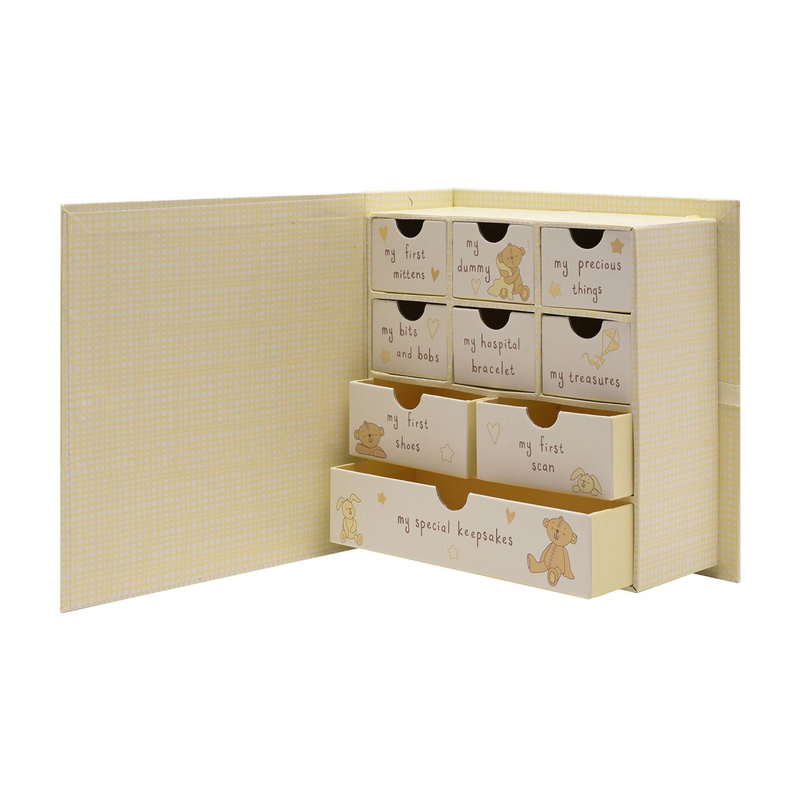Button Corner Paperwrap Book Keepsake Box with Drawers