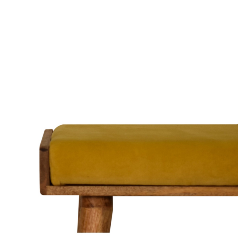 Artisan Furniture Solid Mango Wood Mustard Velvet Tray Style Footstool
