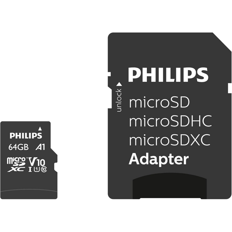 Philips - Micro SDHC 64 GB Class 10 Memory Card + Adapter