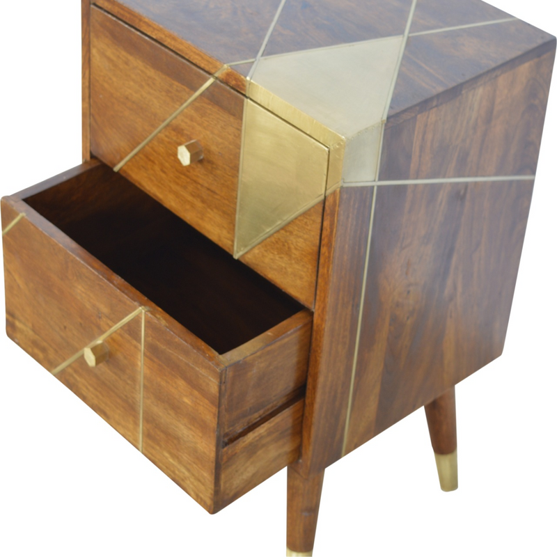 Artisan Furniture Solid Wood Gold Geometric Chestnut Bedside