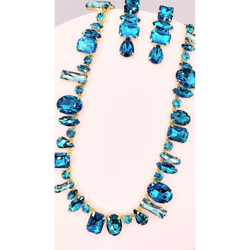 Blue Crush Crystal Necklace & Earring Set