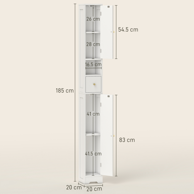 HOMCOM 20cm Slim Bathroom Storage Cabinet with Adjustable Shelves White